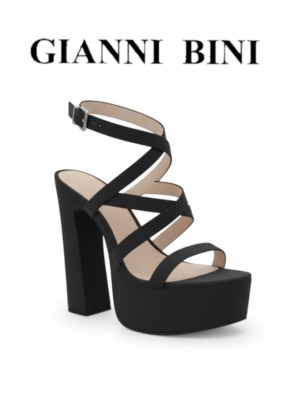 Gianni Bini Sandals Women Black Leather Platform Block Heel Size 10 NWT